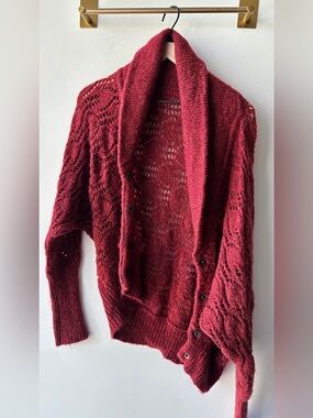 Free People Open Knit Cardigan Sweater Burgundy S | FP